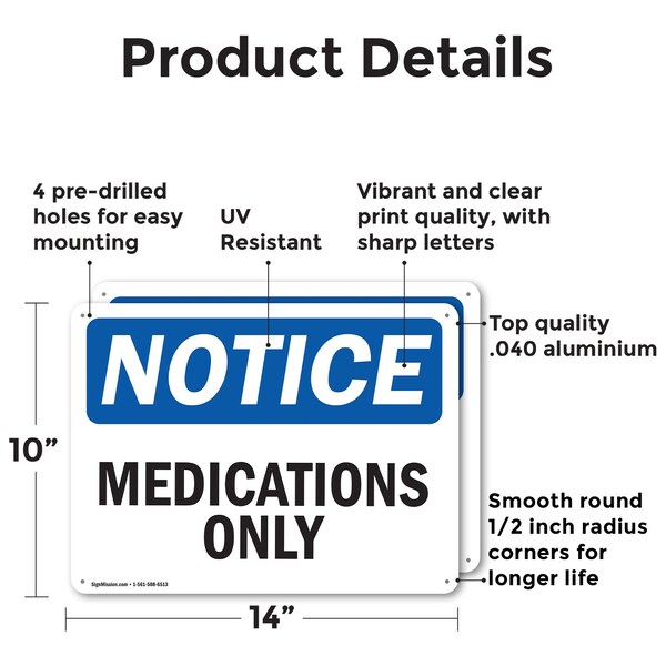 Medications Only, 14 In W X Rectangle, Aluminum